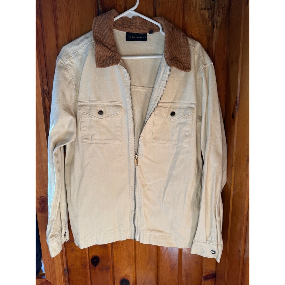 No Boundaries Mens Small Beige Jacket Full Zip Corduroy Collar‎ Pockets